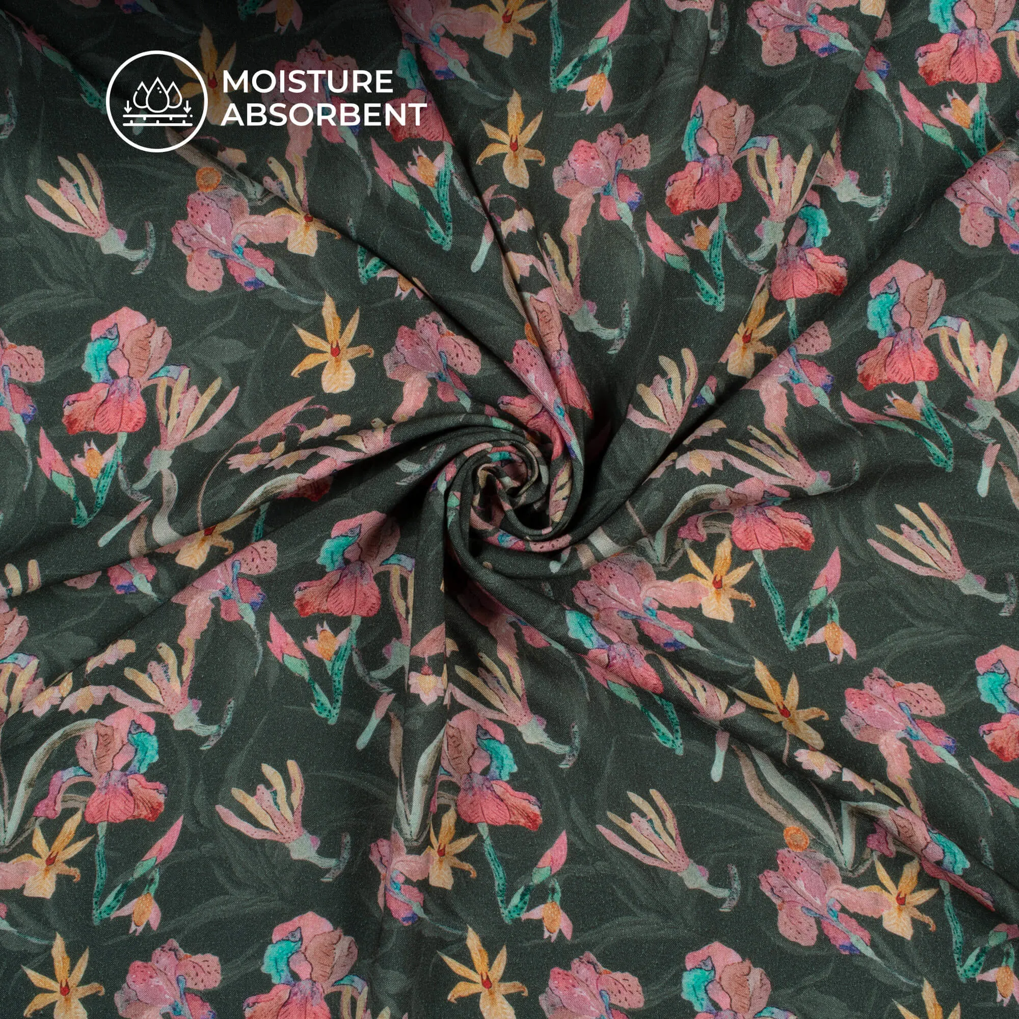 Shadow Grey Floral Viscose Rayon Fabric Digital Print (58 Inches)