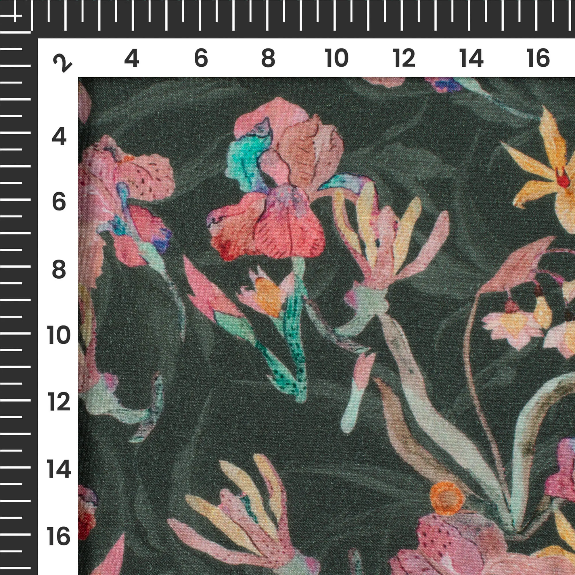 Shadow Grey Floral Viscose Rayon Fabric Digital Print (58 Inches)