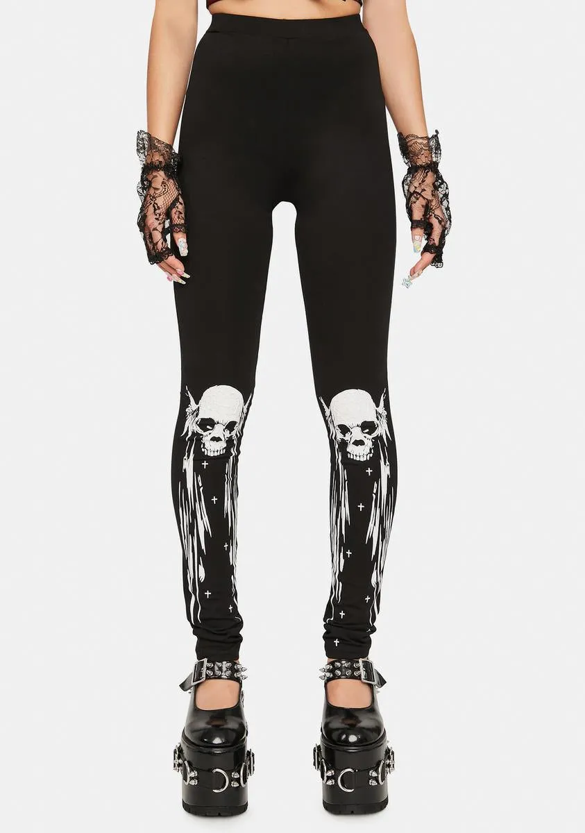 Skull Print Knee Leggings