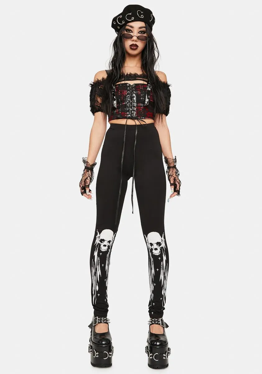 Skull Print Knee Leggings