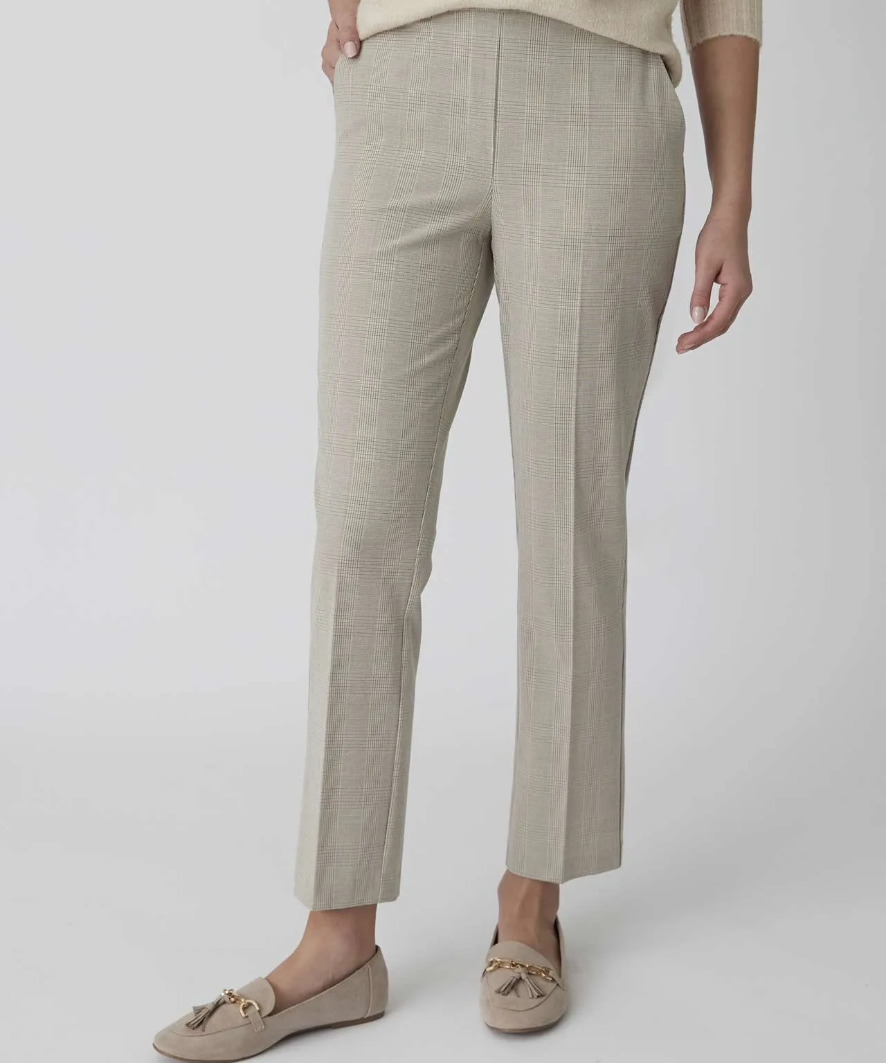 Check Print Slim Leg Trousers