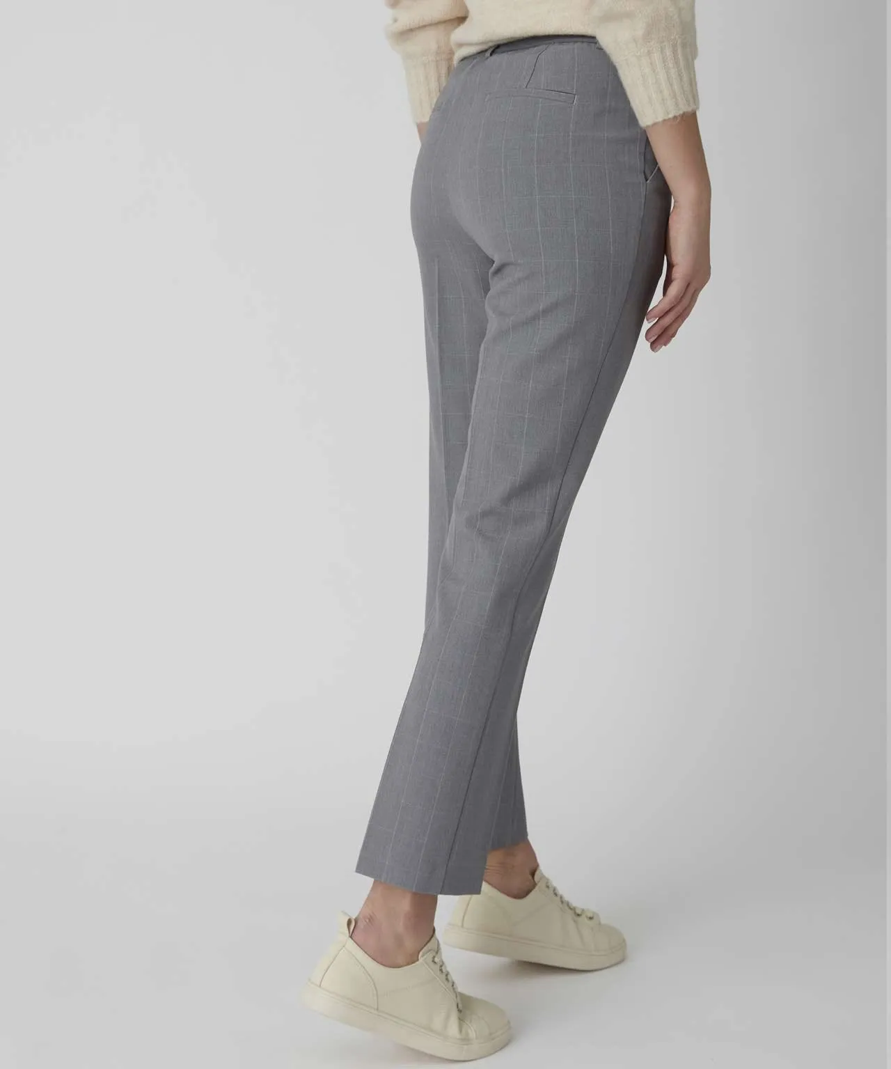 Check Print Slim Leg Trousers