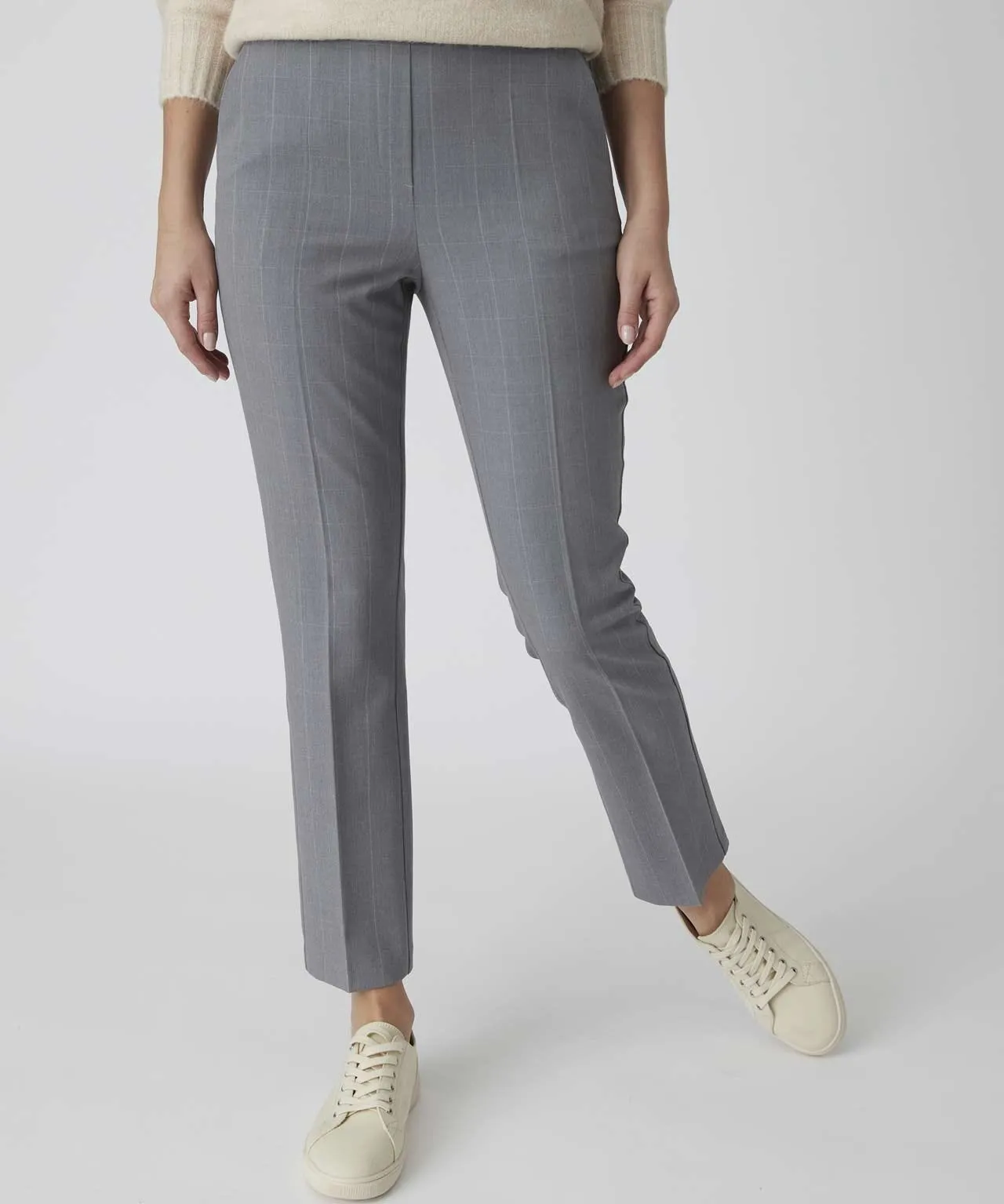 Check Print Slim Leg Trousers