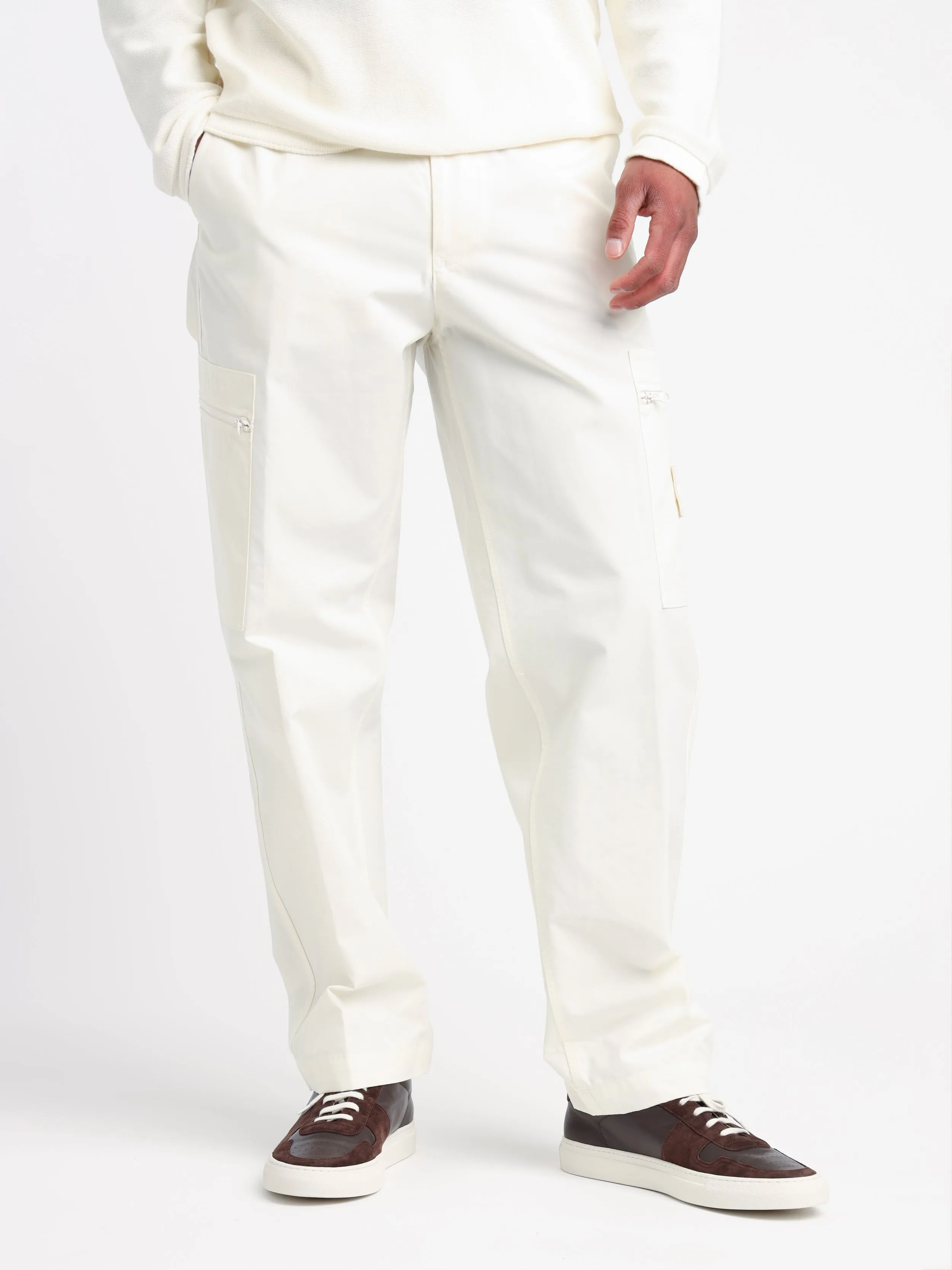 Stone Island White Waterproof Cotton Canvas Cargo Pants