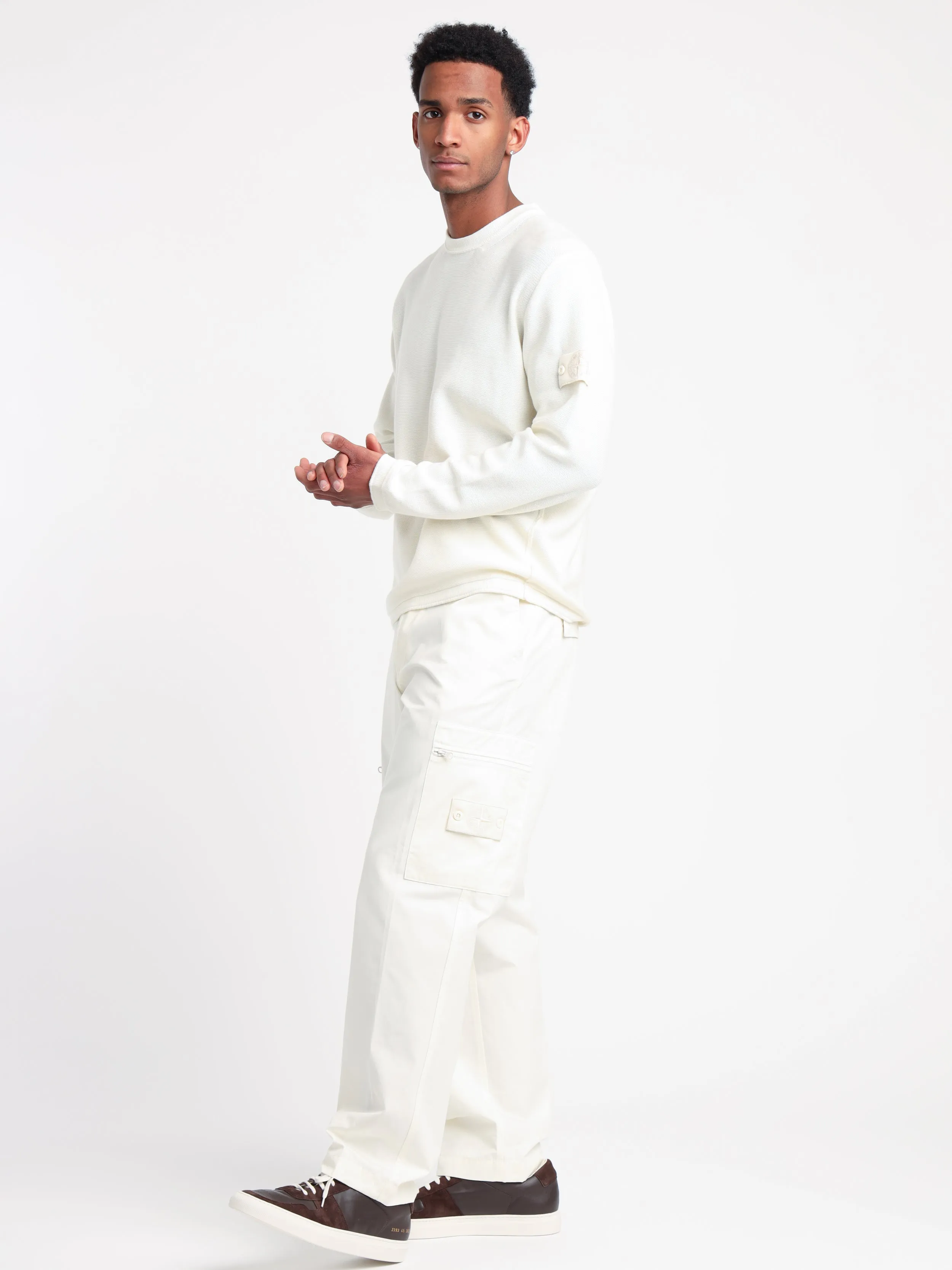 Stone Island White Waterproof Cotton Canvas Cargo Pants