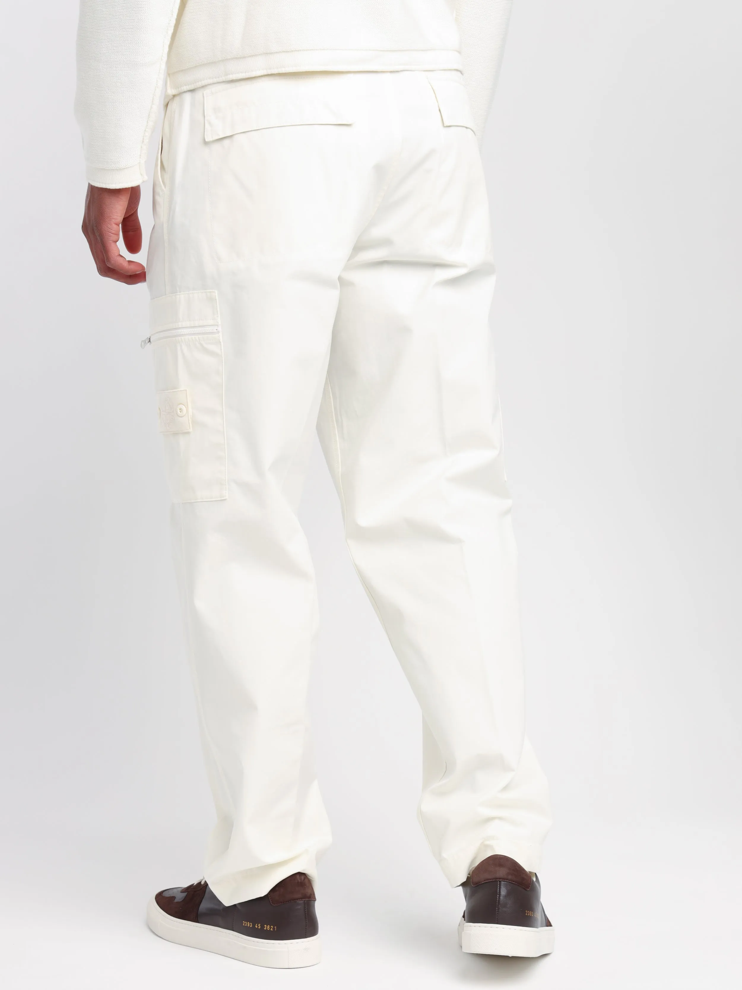 Stone Island White Waterproof Cotton Canvas Cargo Pants