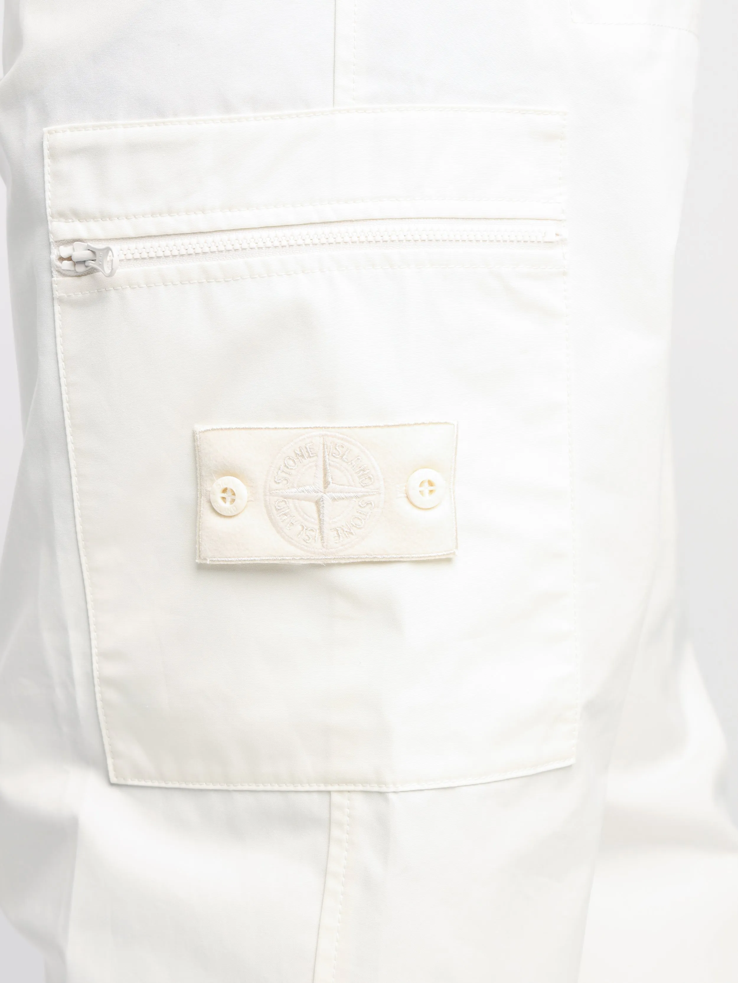 Stone Island White Waterproof Cotton Canvas Cargo Pants