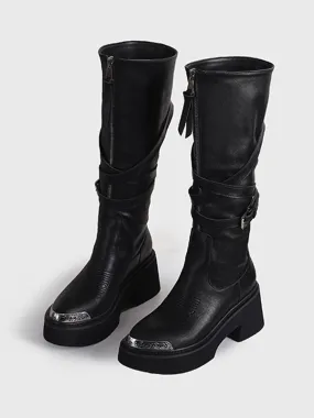 Stylish Women's Mid Calf PU Leather Stiletto Heel Boots with Buckle