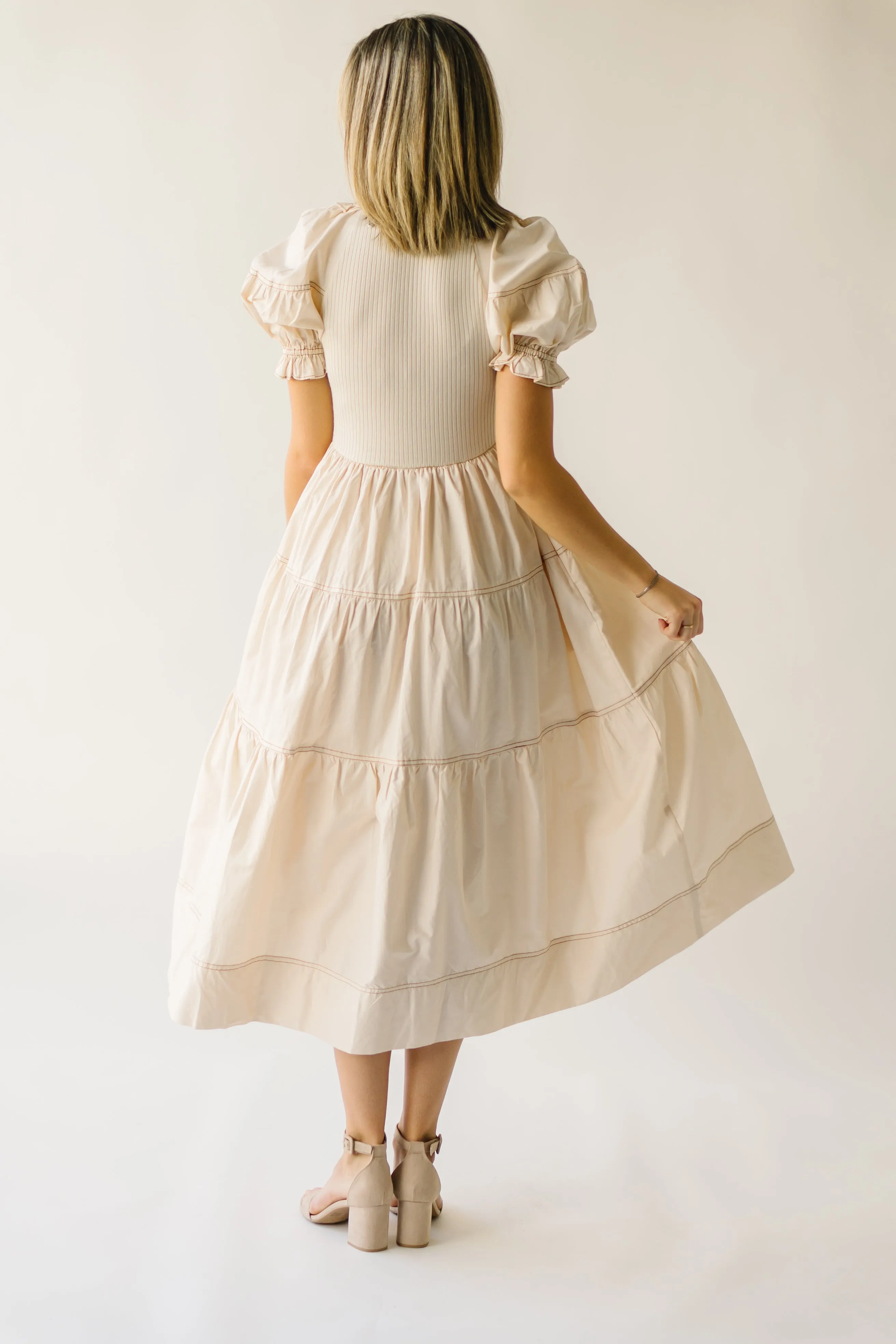 Kora Tiered Ruffle Midi Dress in Natural