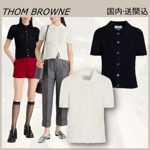 THOM BROWNE Casual Cotton Short Sleeve Shirt for Office Style