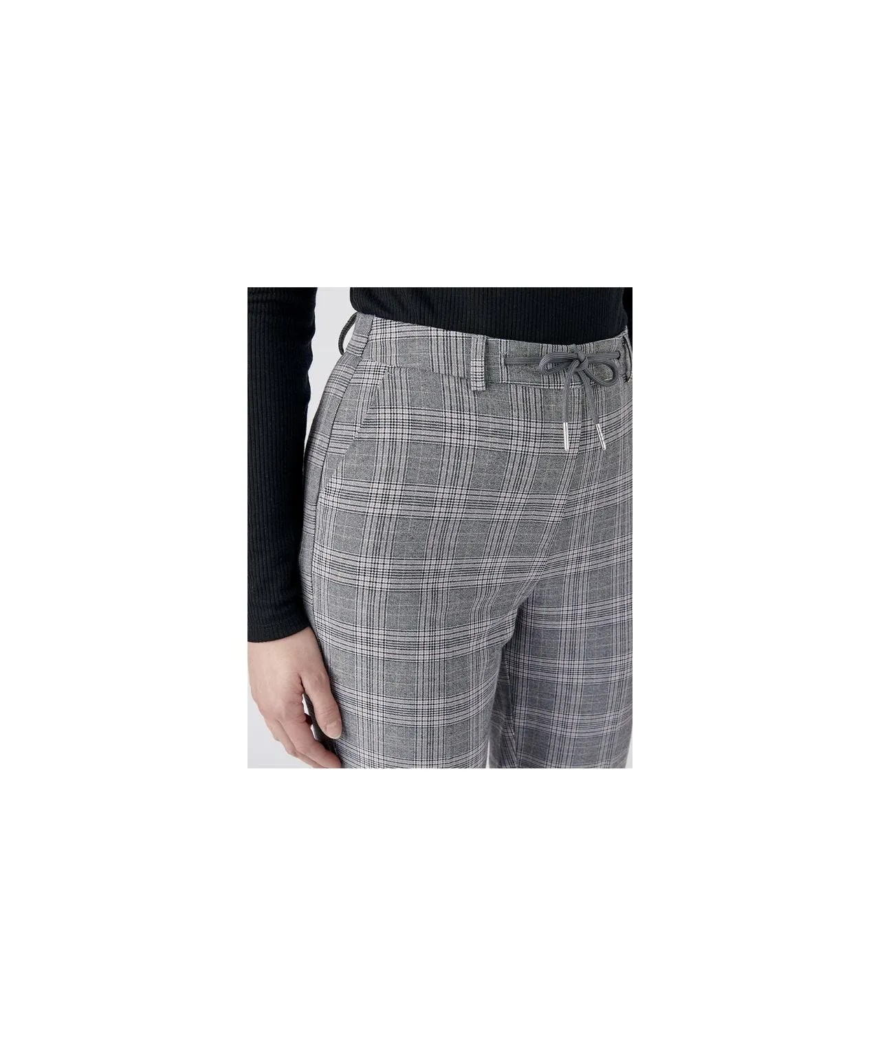 Tie-Waist Detail Check Trousers