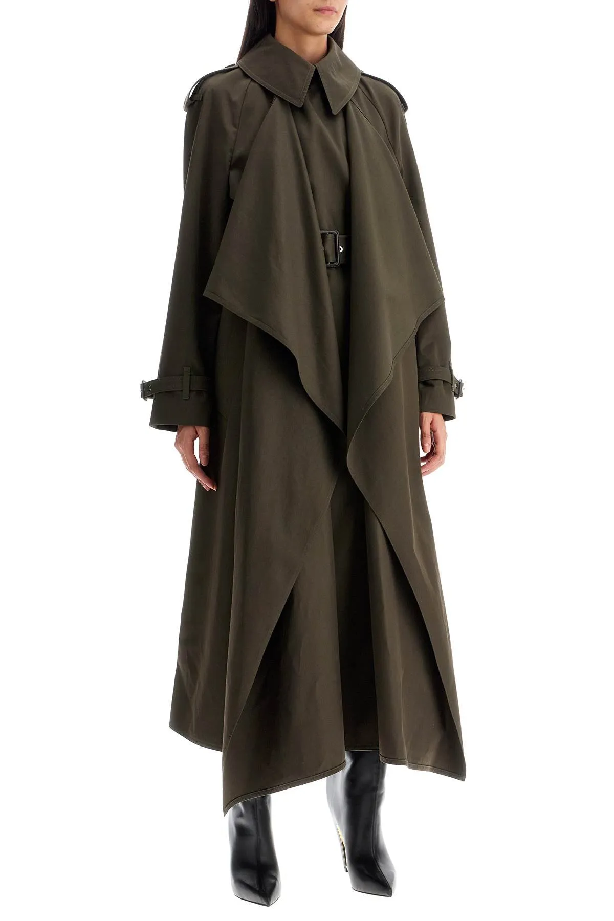 Trench Coat with Draped Double-Breasted 

