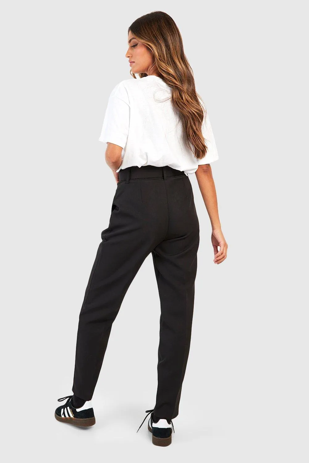 Slim Fit Trousers with Self Fabric Belt from boohoo