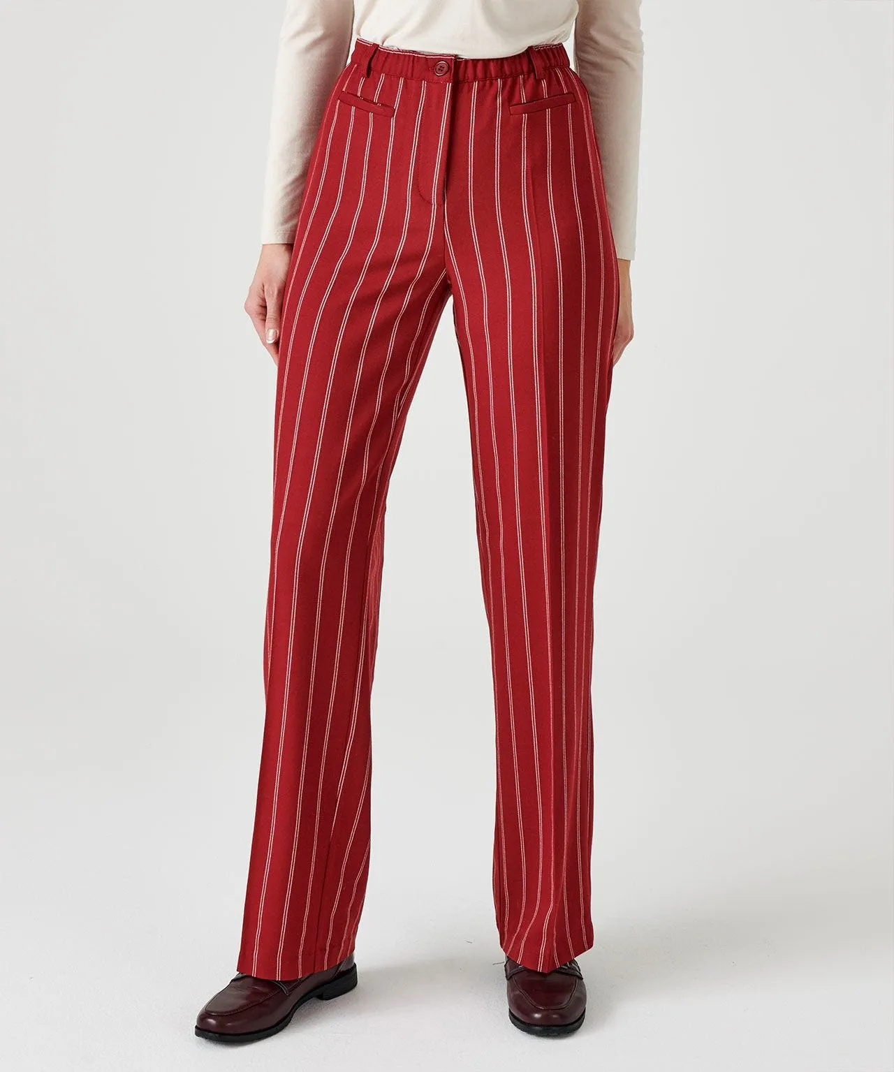 Tummy-Slimming Pinstripe Trousers