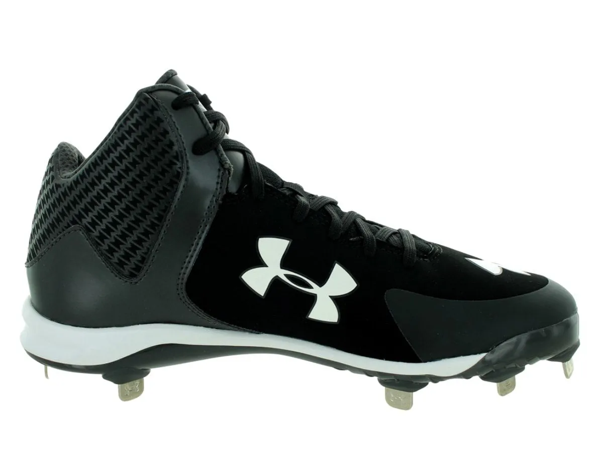 Under Armour Black Gray White Yard Mid ST Men's Baseball Cleat Shoes