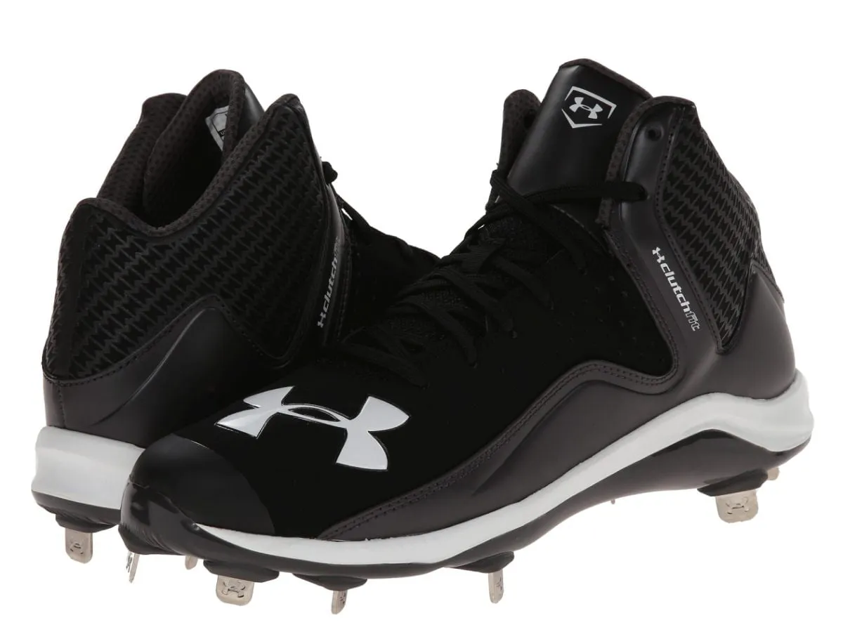 Under Armour Black Gray White Yard Mid ST Men's Baseball Cleat Shoes