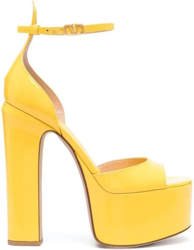 Valentino Garavani Yellow Tan-Go 155mm Patent Leather Sandals