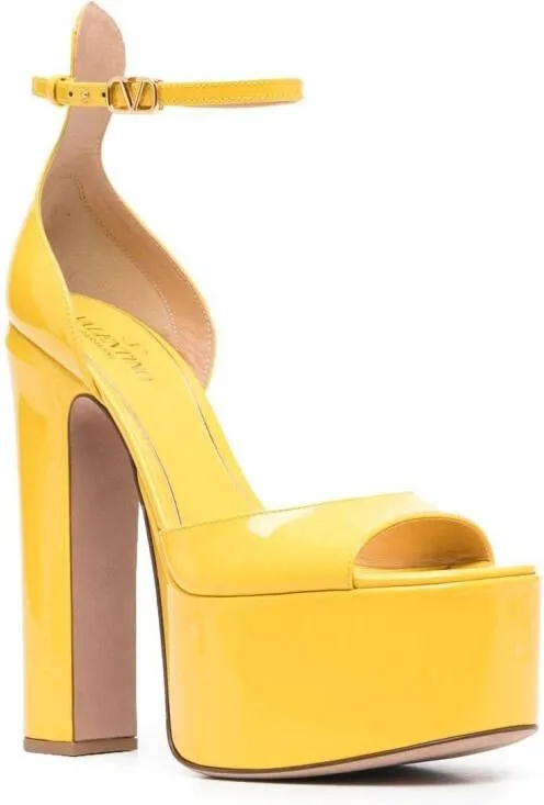 Valentino Garavani Yellow Tan-Go 155mm Patent Leather Sandals