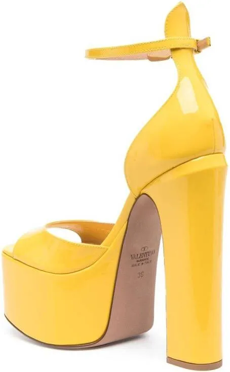 Valentino Garavani Yellow Tan-Go 155mm Patent Leather Sandals