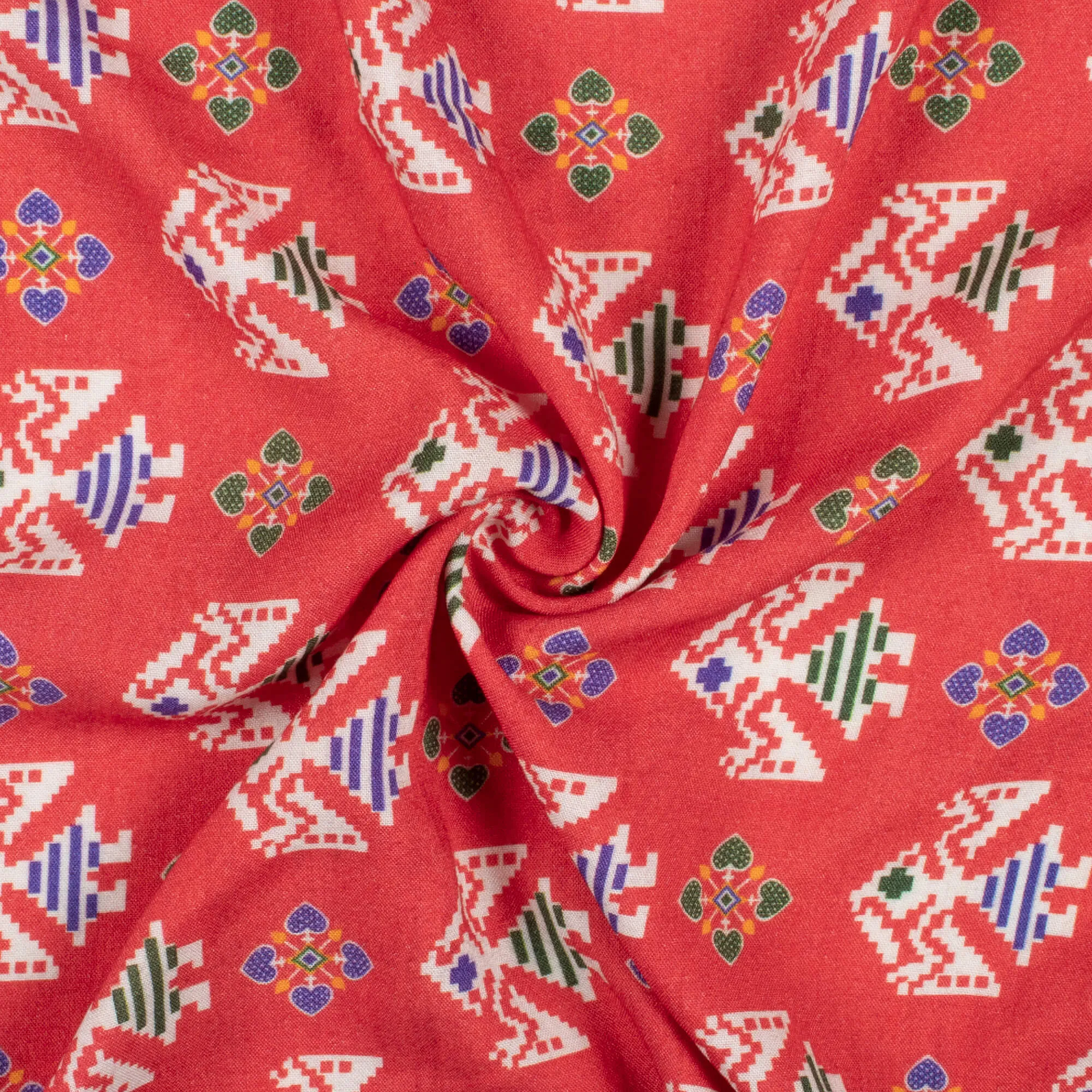 Vermilion Red White Patola Pattern Digital Print Viscose Rayon Fabric - 58 Inches Width