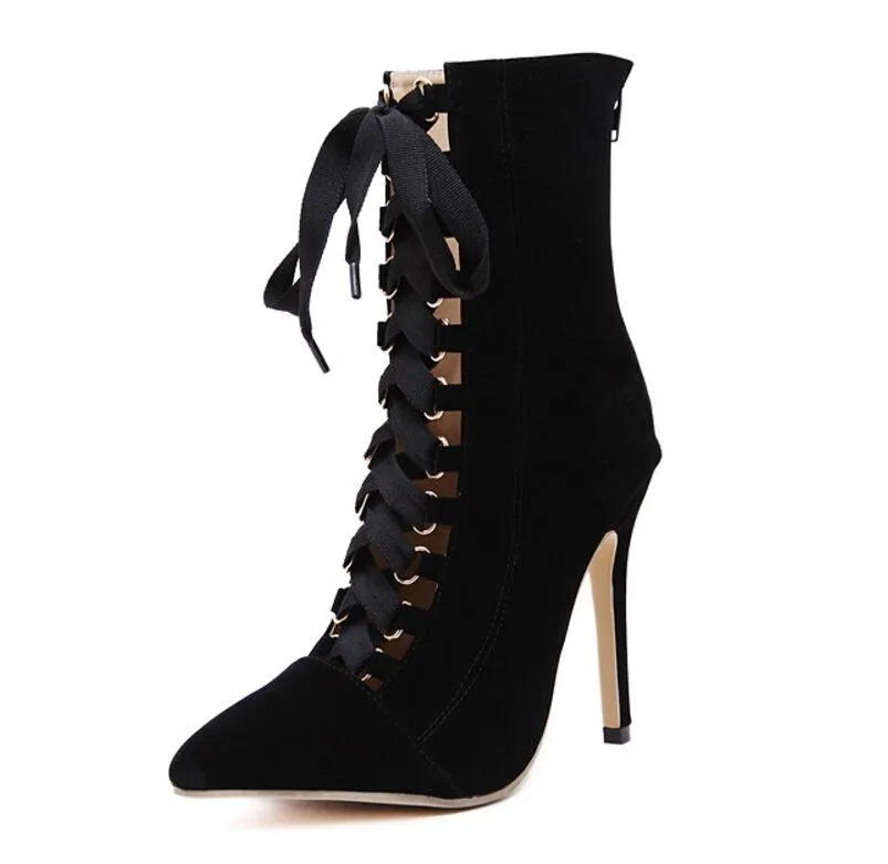 Victorian Damsel Lace Up Ankle Boot in Black or Pink: Ripper