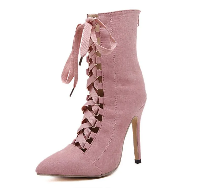 Victorian Damsel Lace Up Ankle Boot in Black or Pink: Ripper