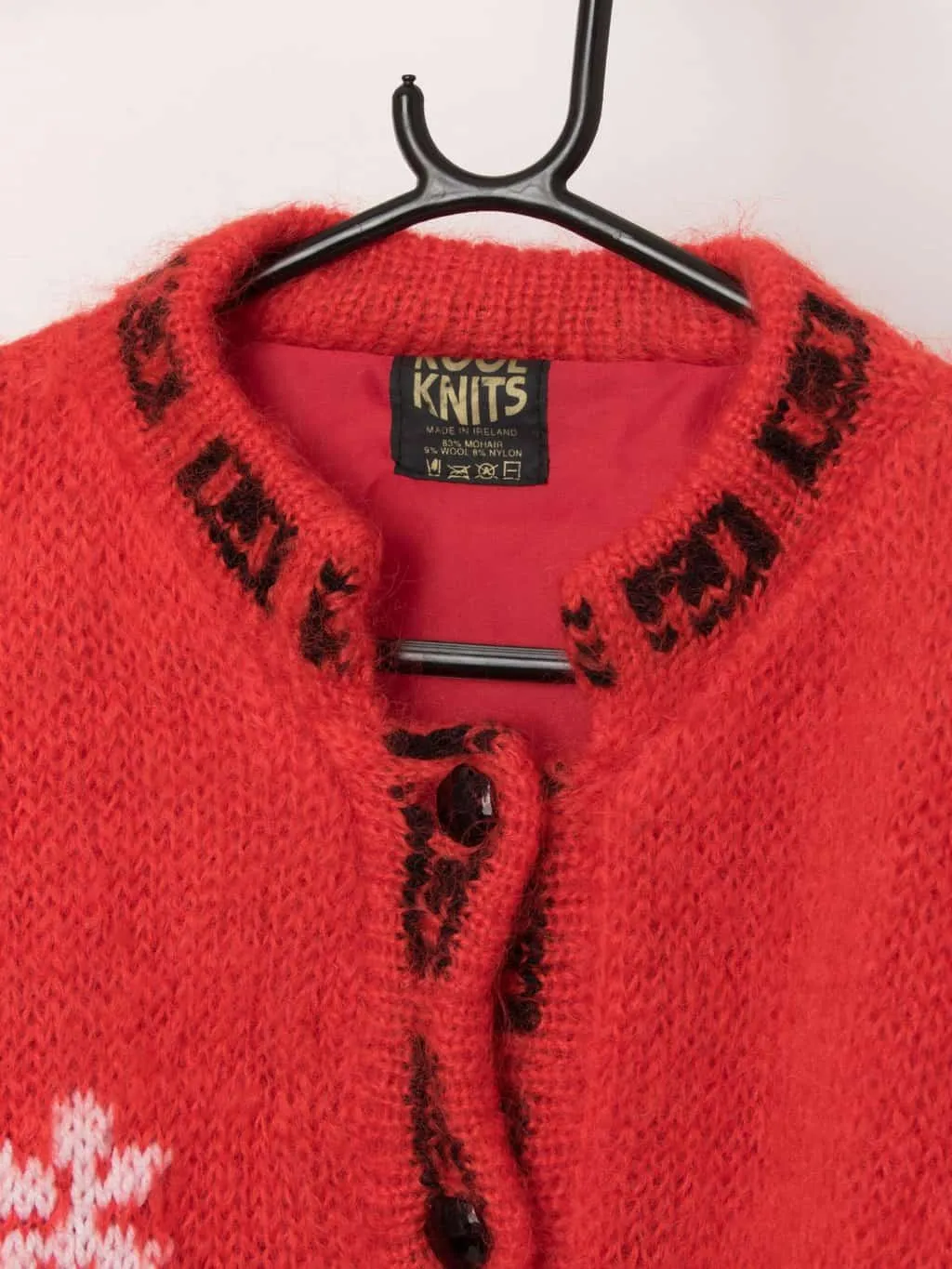 Vintage Bright Red 80s Knitted Mohair Cardigan Coat Medium Large