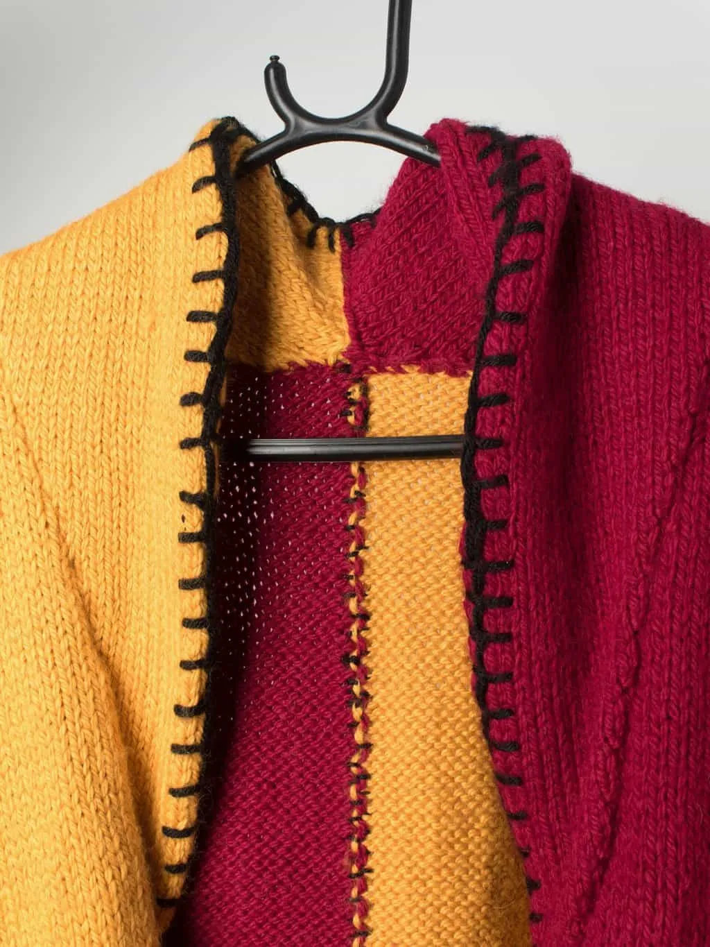 Vintage Medium Handknitted Longline Cardigan Coat Red Purple Yellow Blue