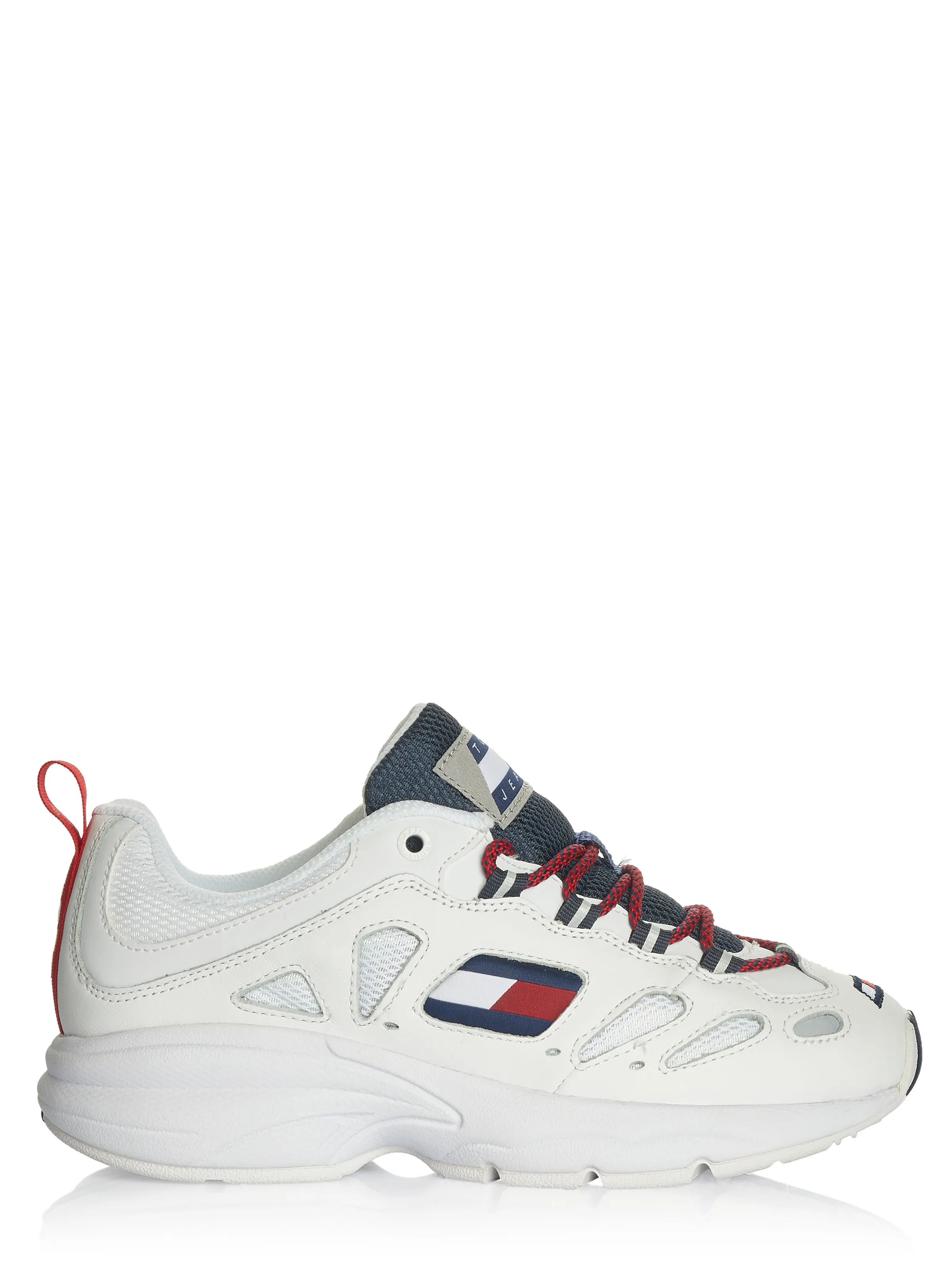 White Tommy Hilfiger jeans shoes.