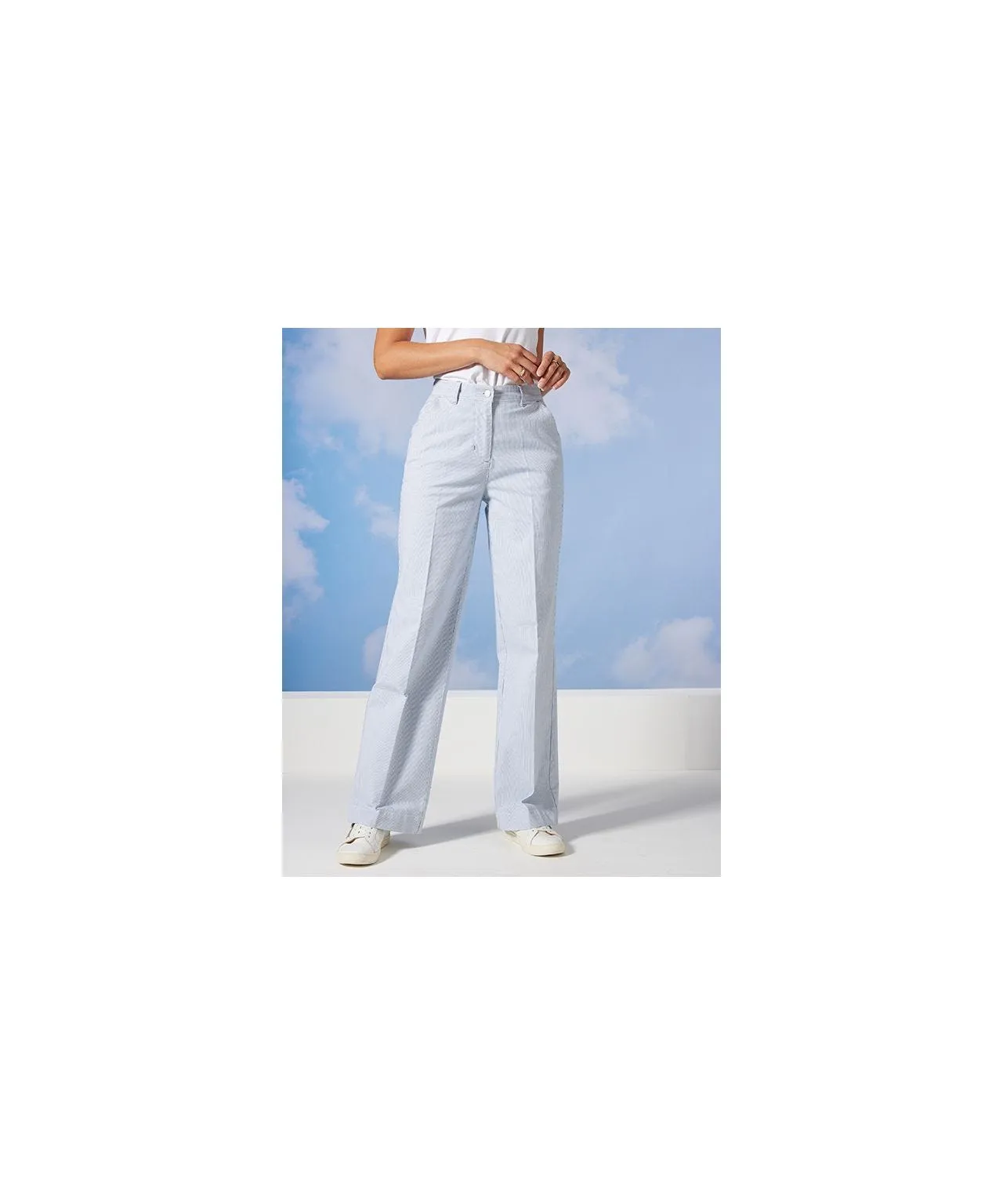 Cotton Stretch Trousers with Wide-leg Fit