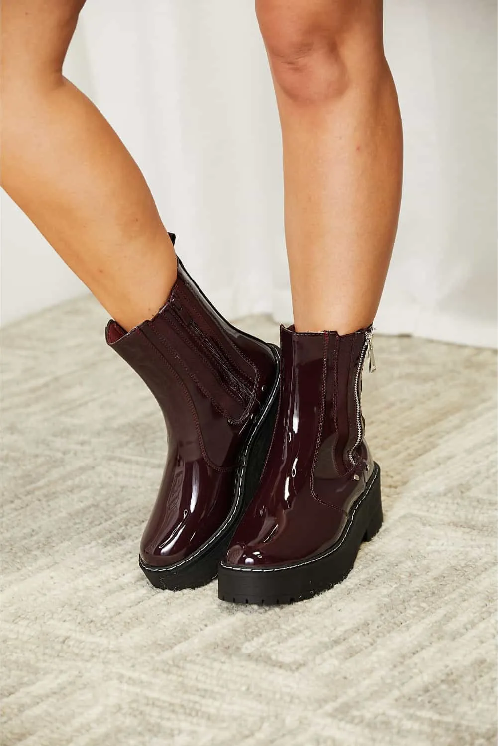 Wine Side Zip Platform Boots