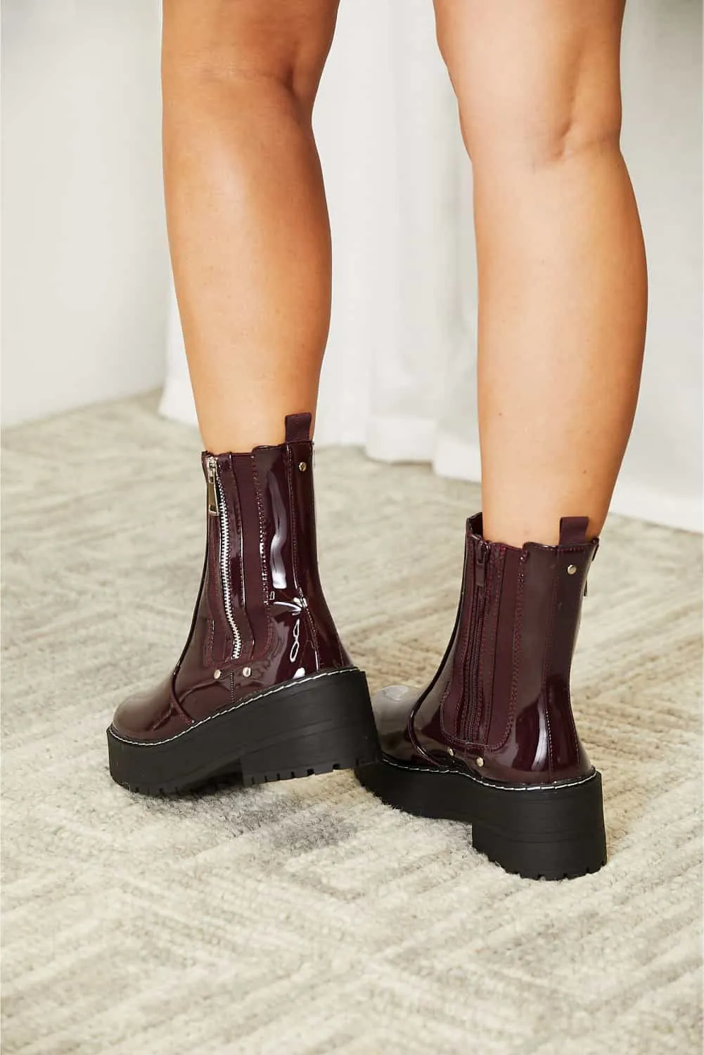 Wine Side Zip Platform Boots