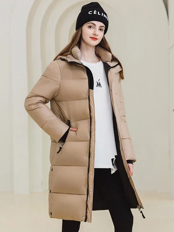 Winter Longline Overcoat with Hood and Zipper Closure