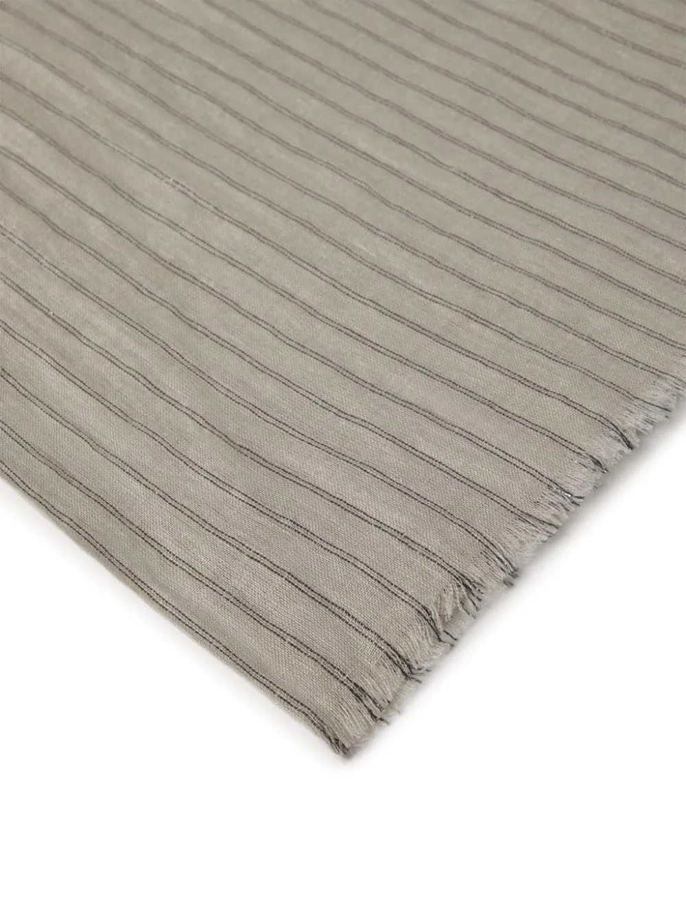 Women's Beige Linen Striped Scarf with Frayed Edges by BRUNELLO CUCINELLI