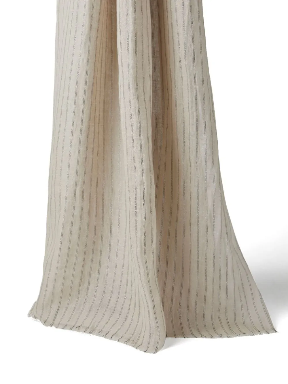 Women's Beige Linen Striped Scarf with Frayed Edges by BRUNELLO CUCINELLI