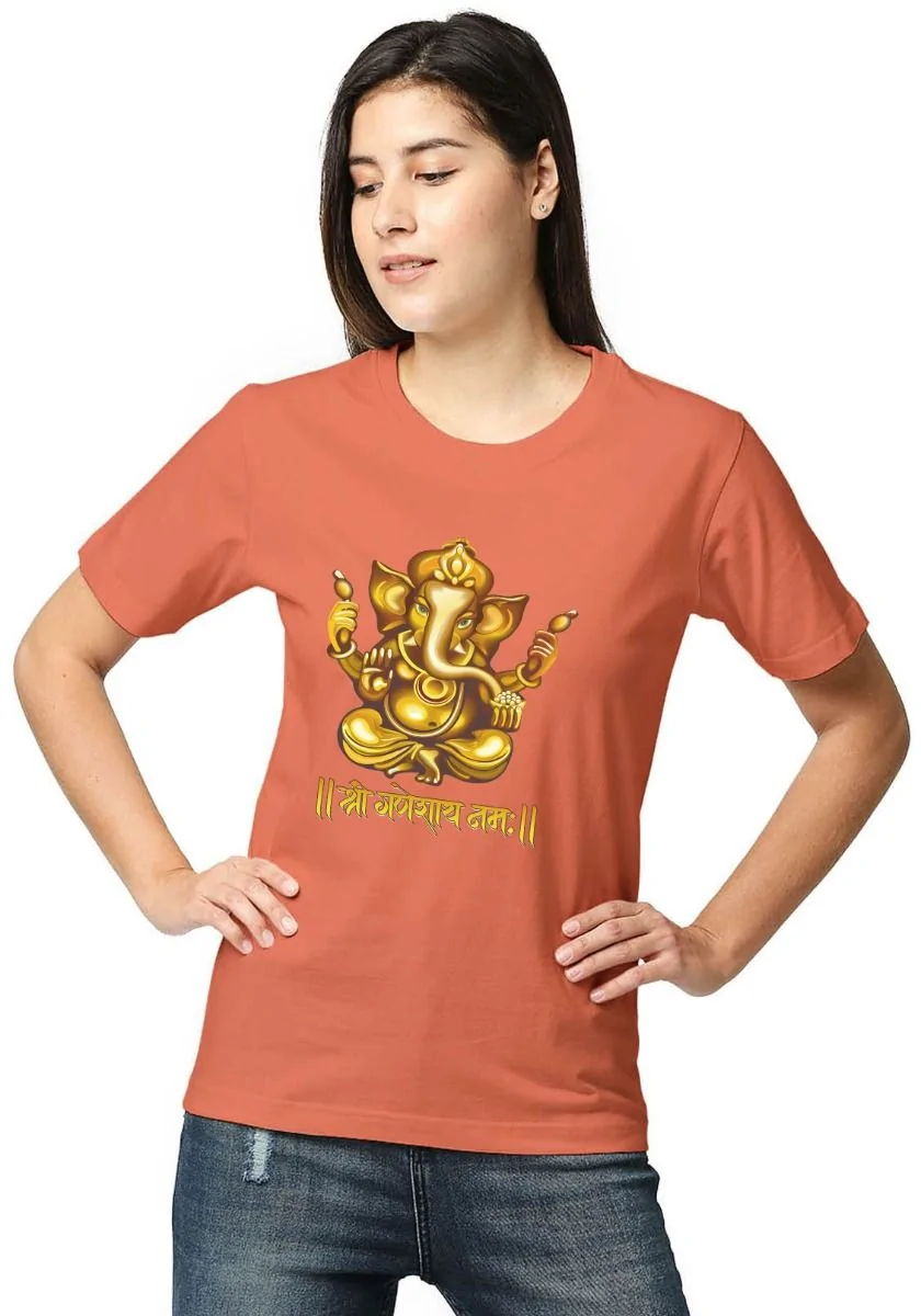 Womens Metallic Gold Ganesha T-shirt