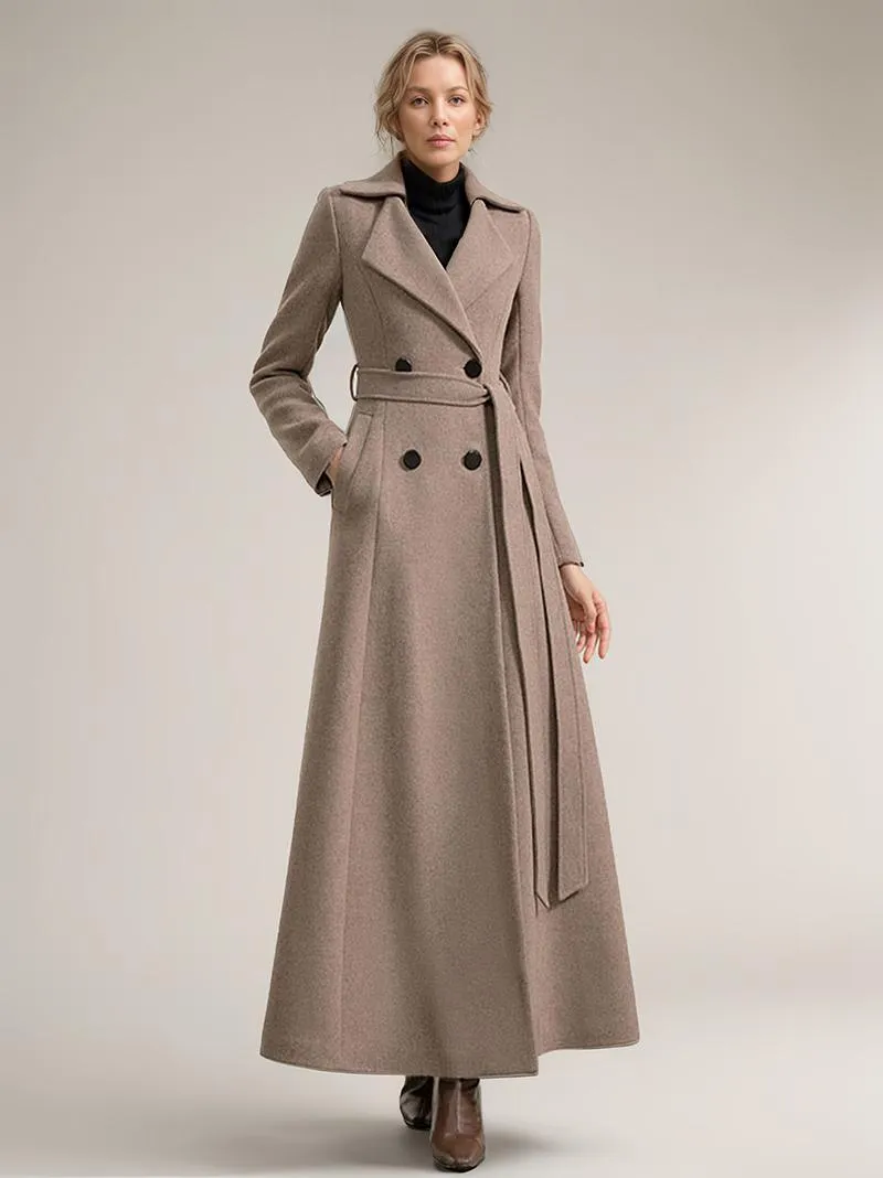 Women's Solid Color Winter Coat with Wide Notched Lapel - Long Length 2024