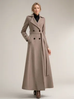 Women's Solid Color Winter Coat with Wide Notched Lapel - Long Length 2024