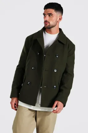 Woolen Pea Coat | boohooMAN UK