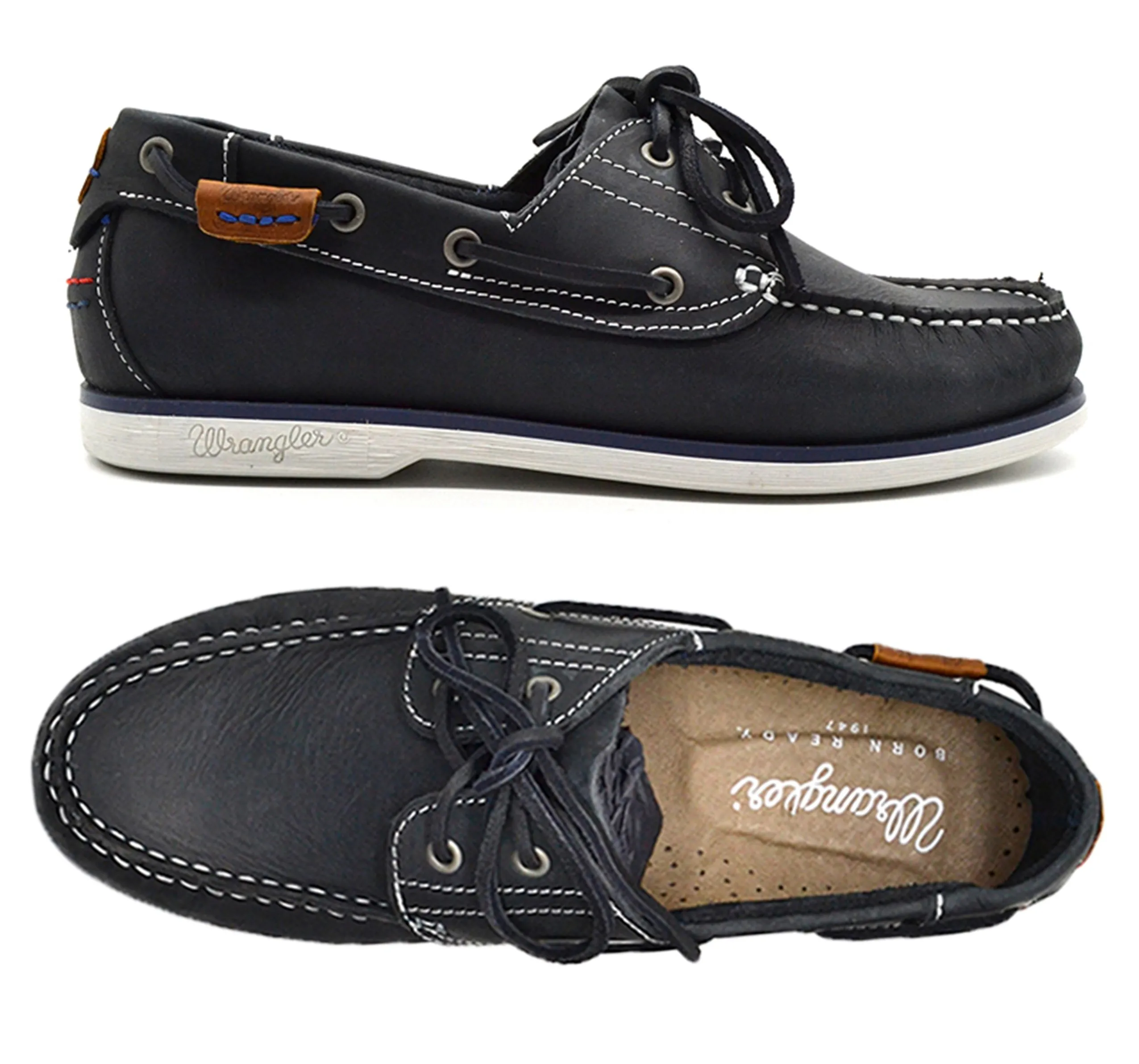 Navy Leather Boat Shoes by Wrangler Ocean