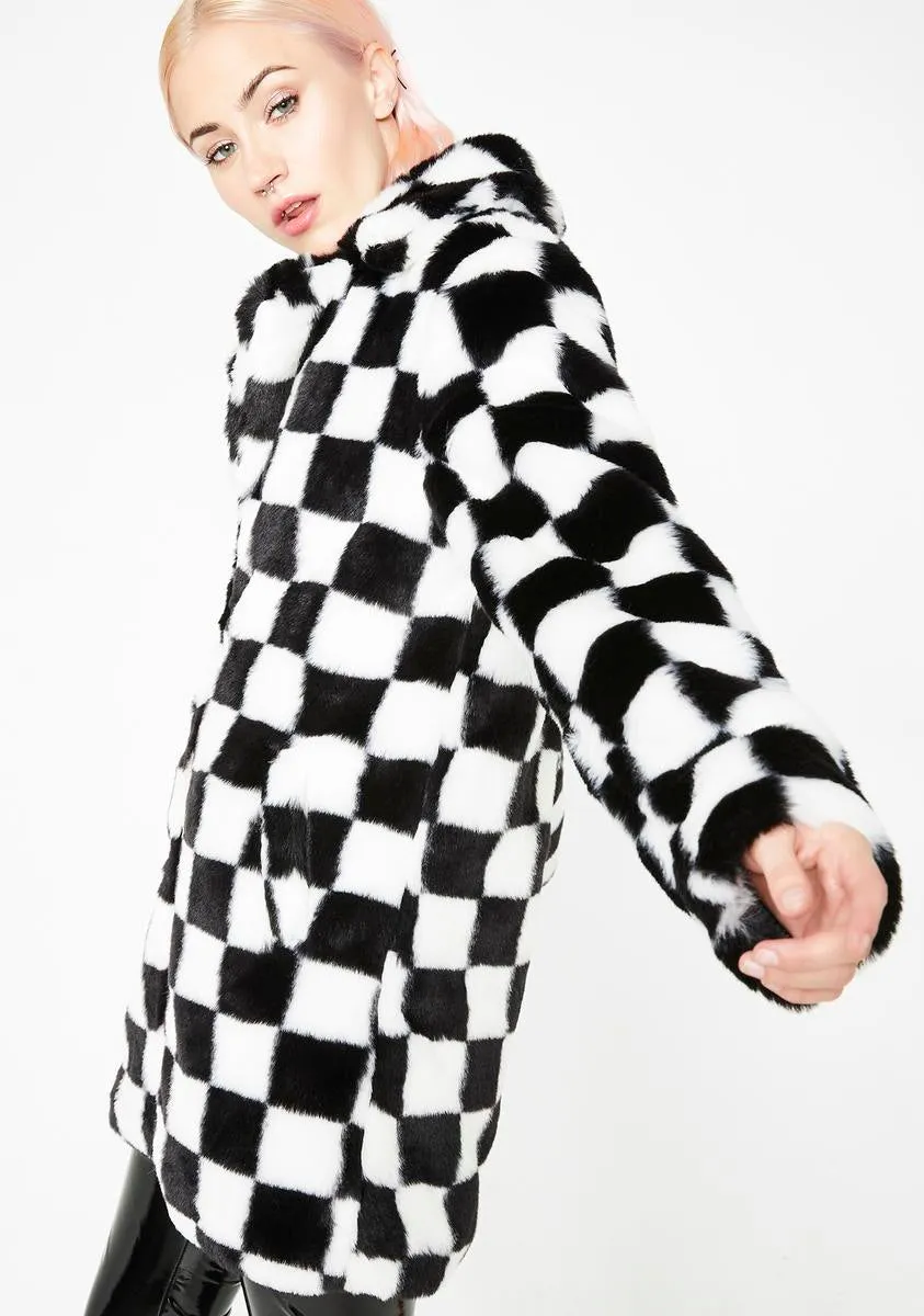 Youth Checkered Faux Fur Coat