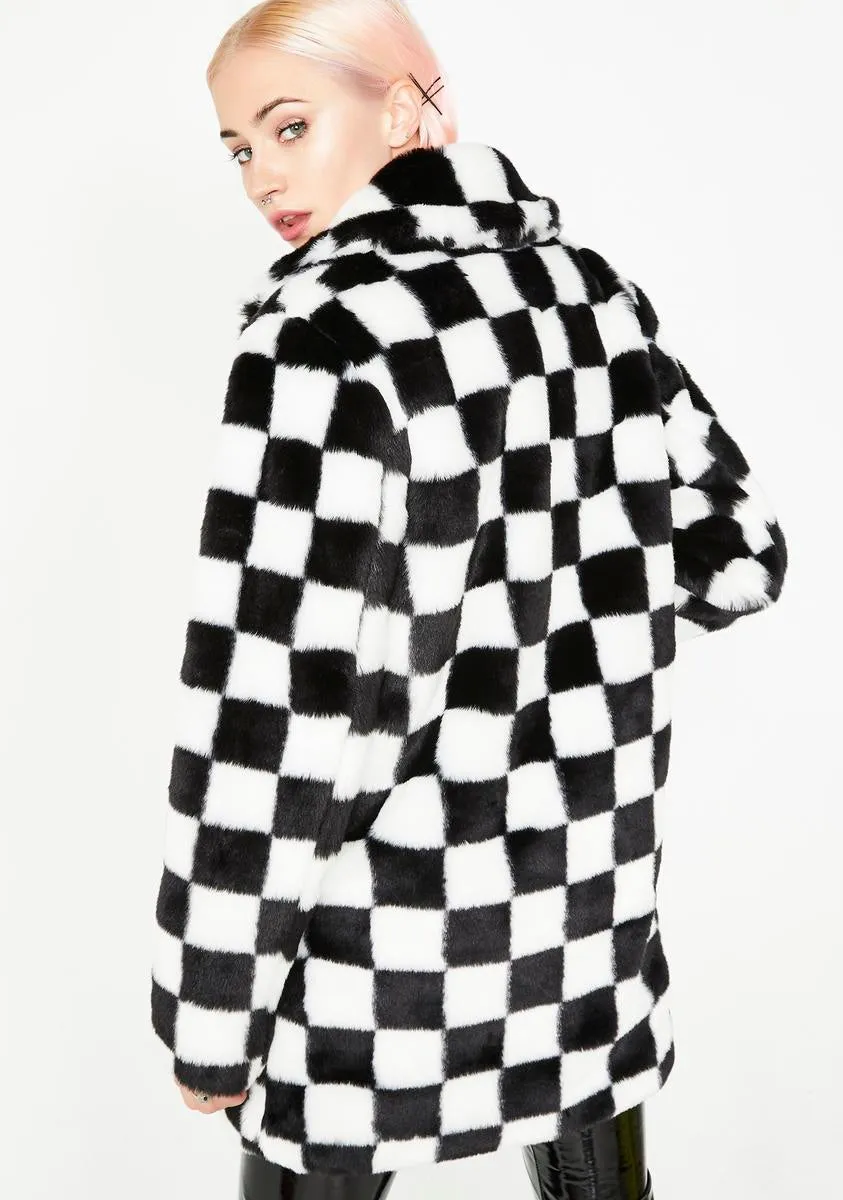 Youth Checkered Faux Fur Coat