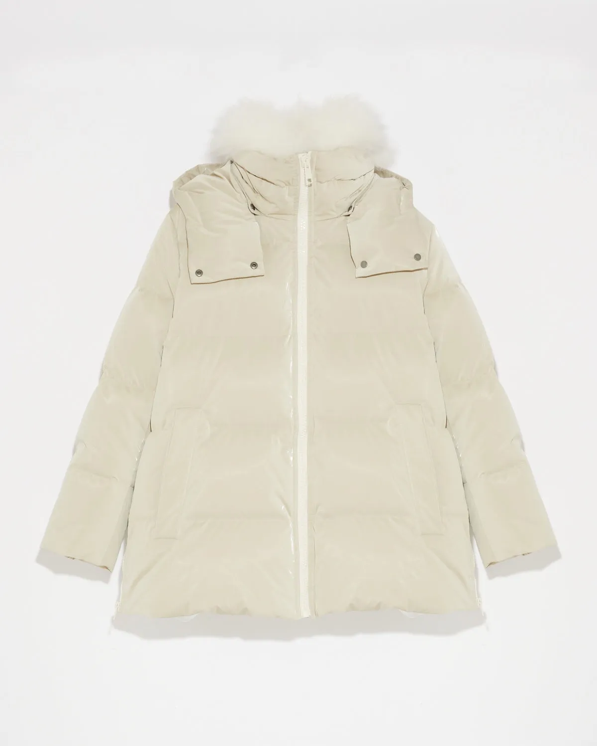 Yves Salomon Down Coat 76cm in Pearl